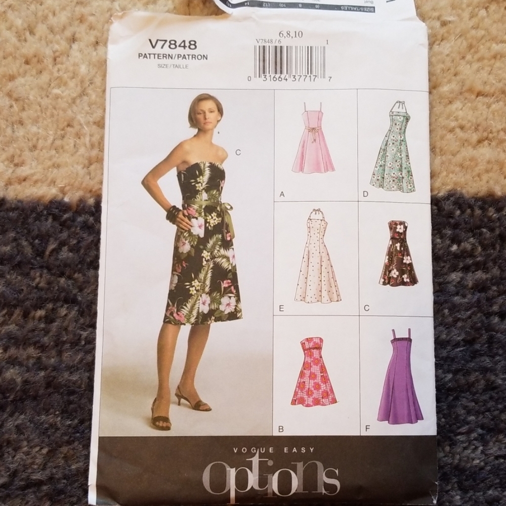 Vogue pattern V7848 strapless and strapped dresses